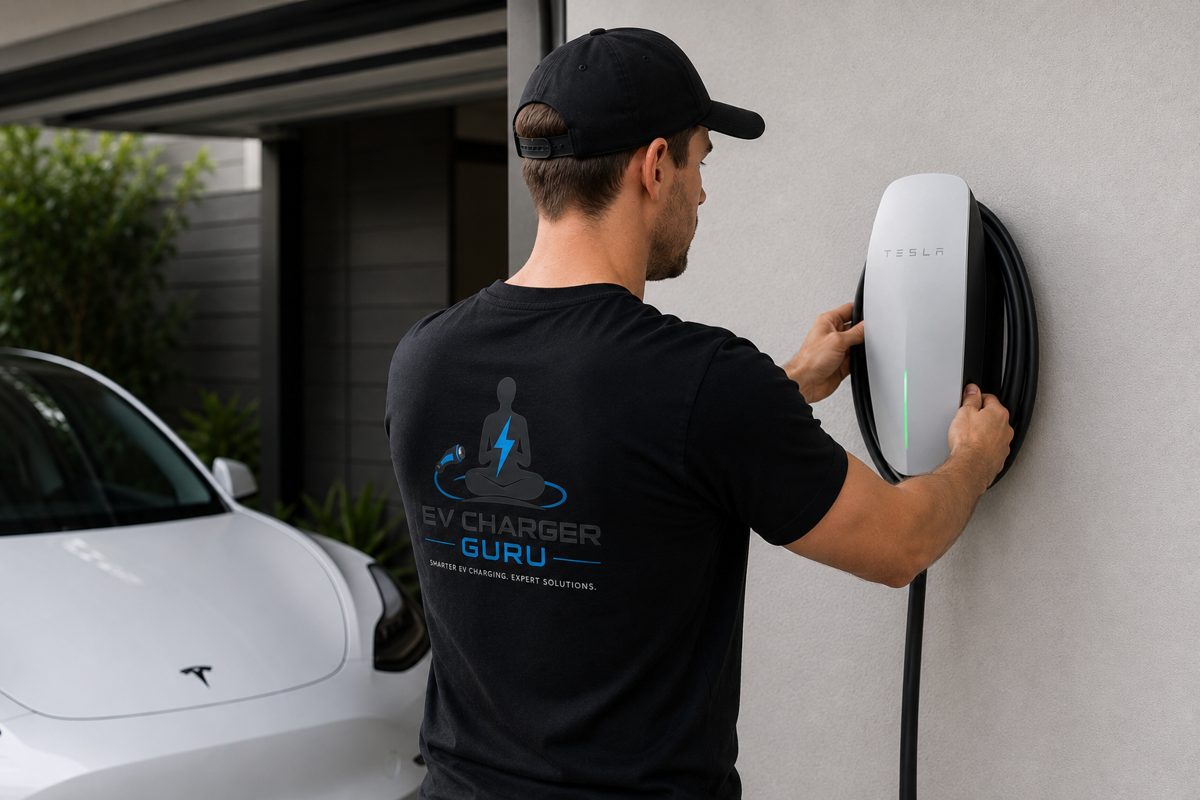 Electrician fitting a Tesla Wall Connector